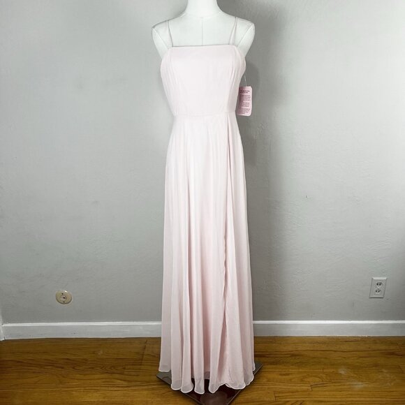 Lovely‎ LB012 Size 4 Lux Chiffon Elliot Maxi Dress Square Neck Blush Pink - Picture 1 of 13